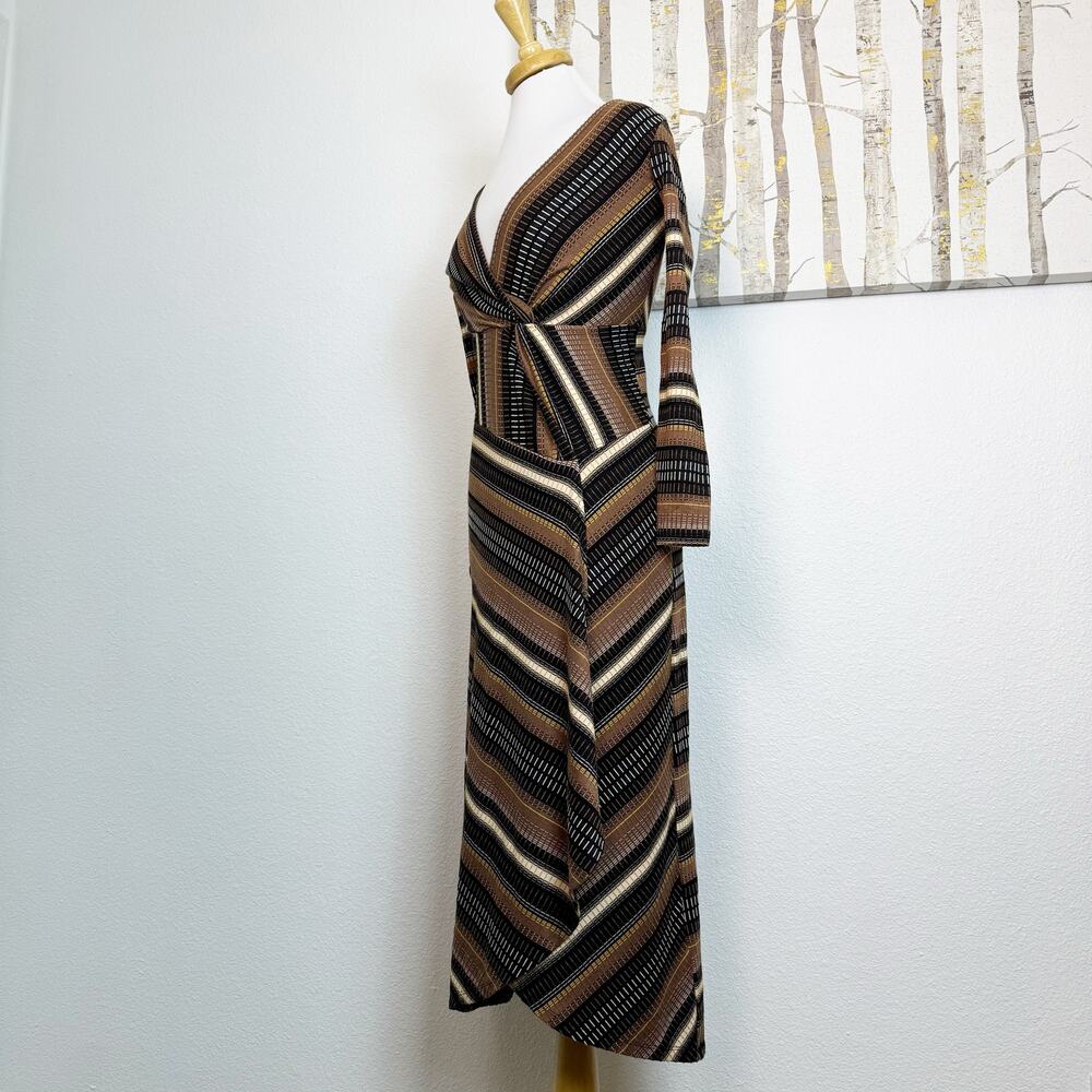 Anthropologie Maeve Striped Wrap Midi Dress Brown Black XS - Picture 5 of 8